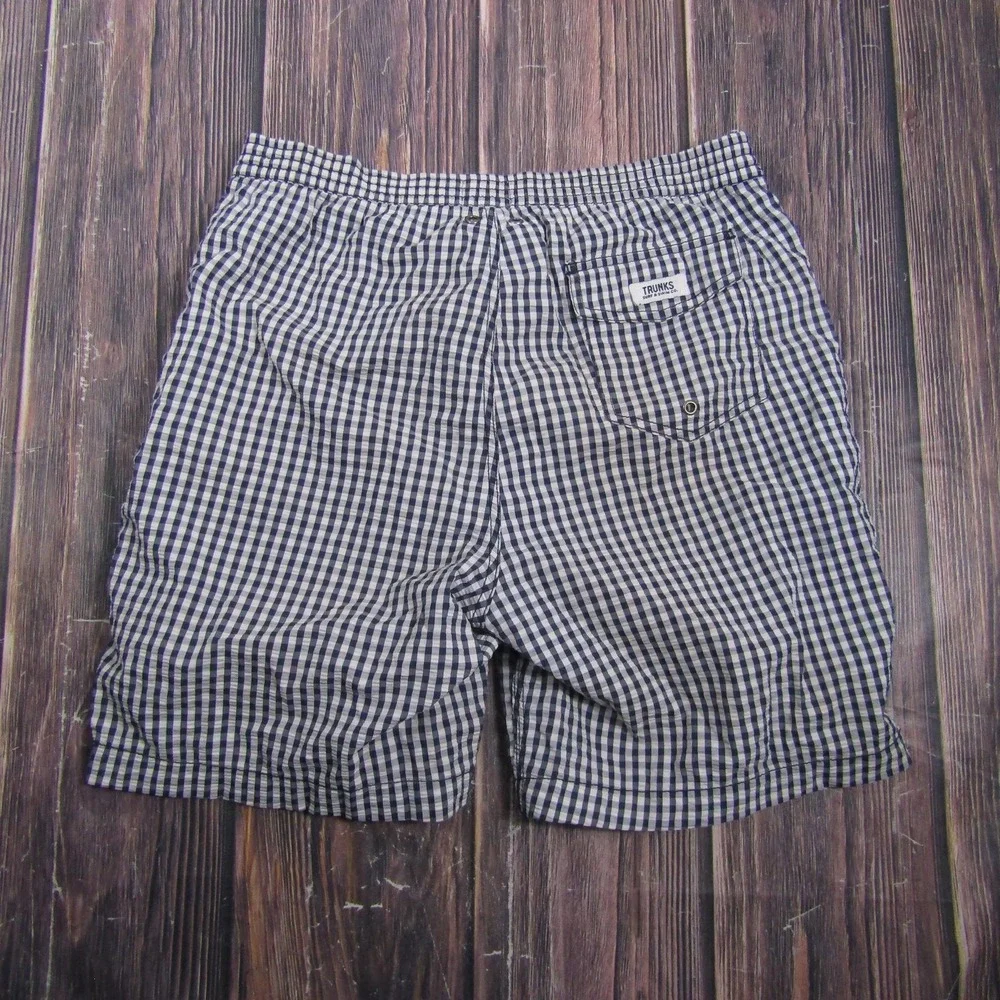 Trunks Surf & Swim Co. Mens L Blue Check Swim Trunks Lined Drawstring Pockets